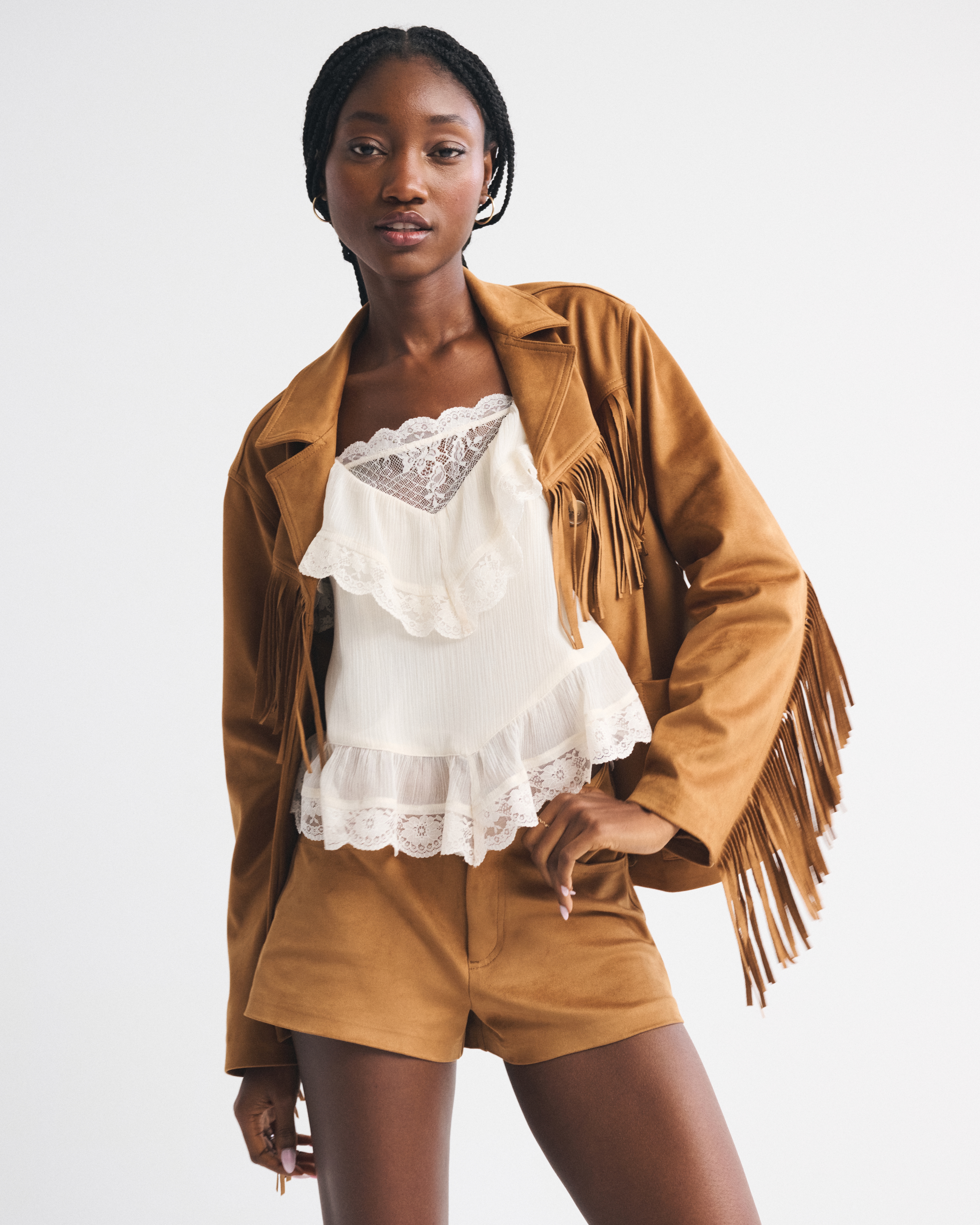 Abercrombie & Fitch High Rise Vegan Suede Micro Short In Brown