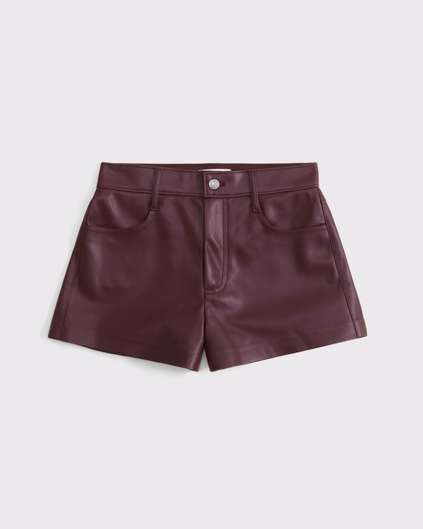 High Rise Vegan Leather Micro Short, Red Wine view 1