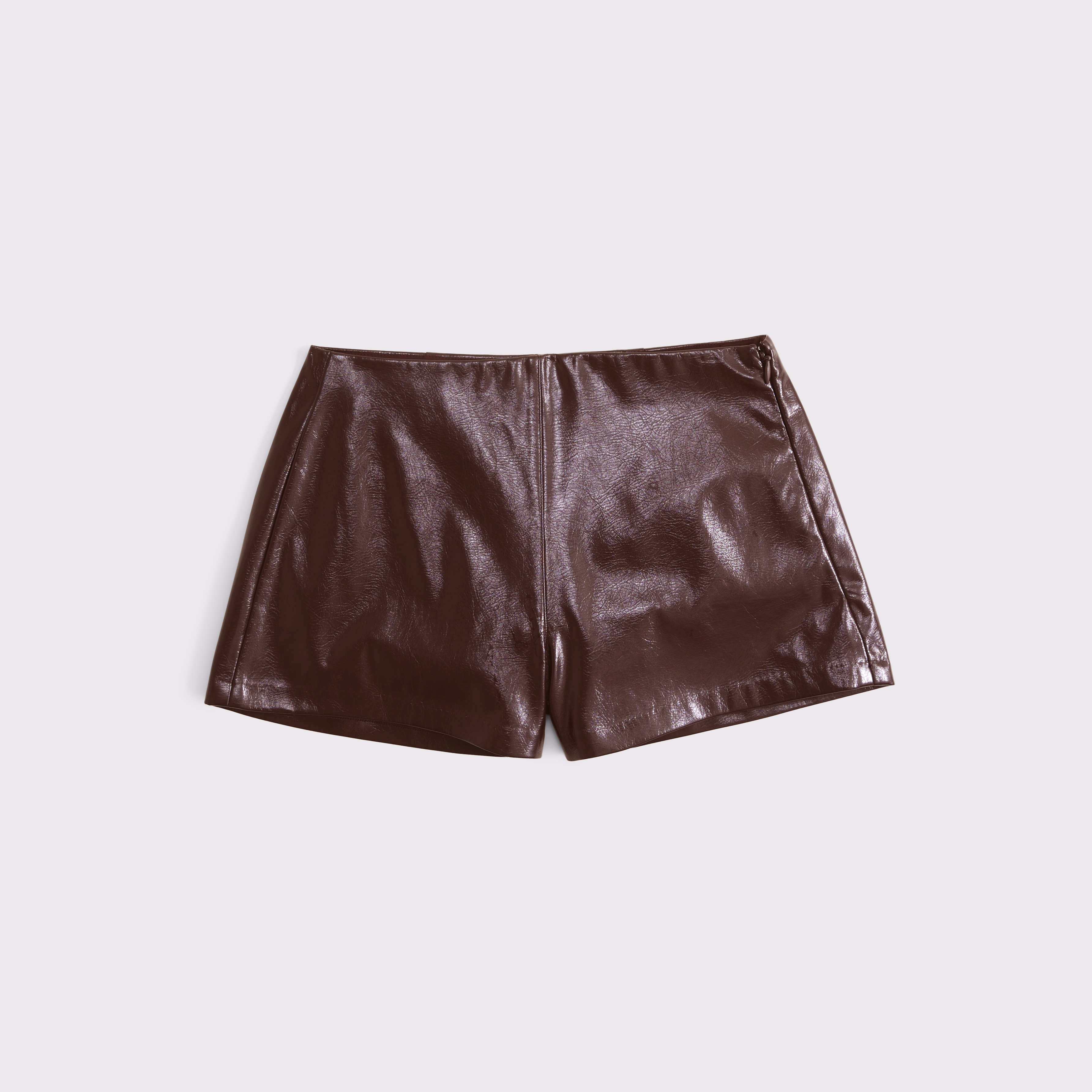 Abercrombie & Fitch Curve Love Stretch Vegan Glossy Leather Micro Short In Brown