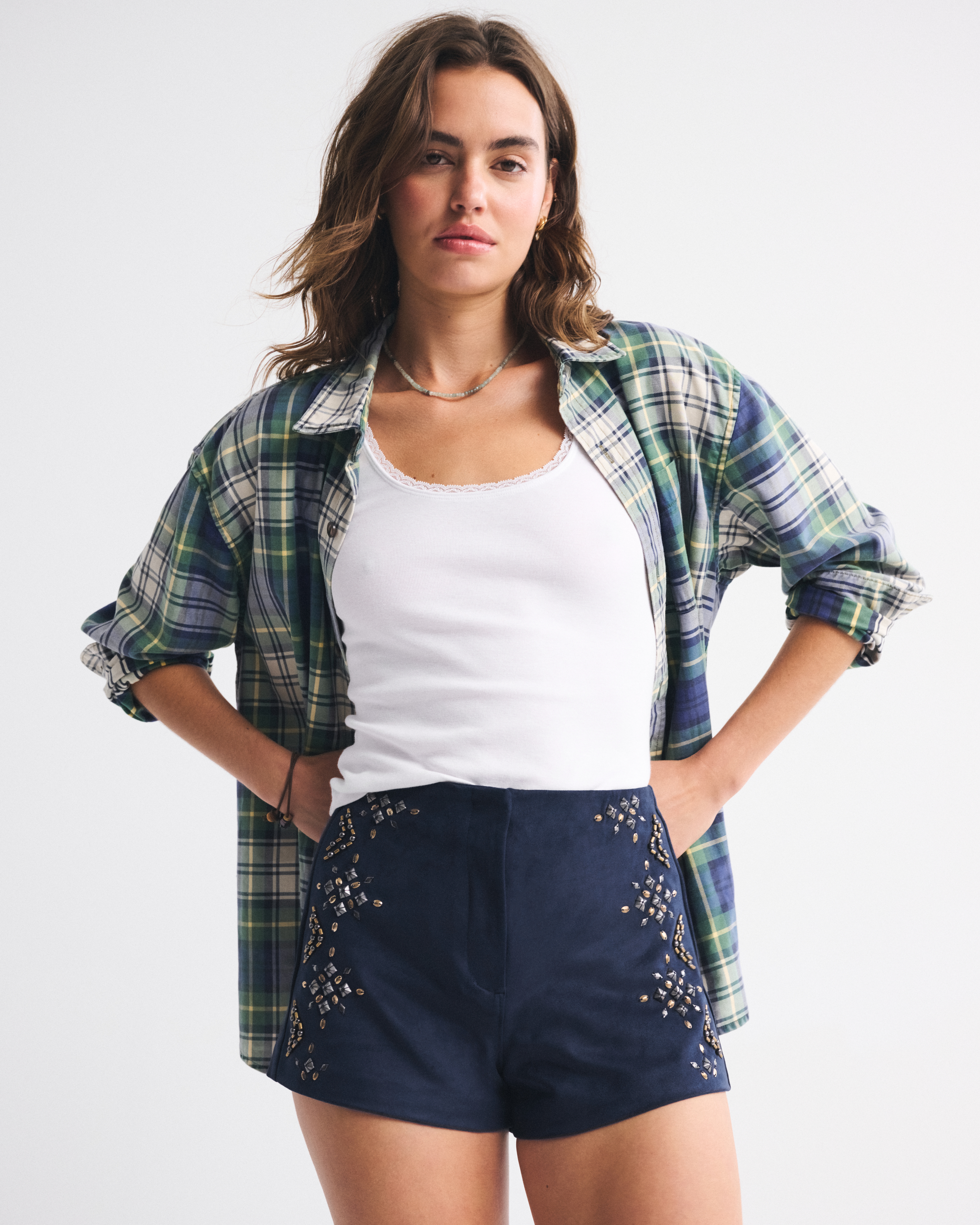 Abercrombie & Fitch Embellished Vegan Suede Micro Short In Blue