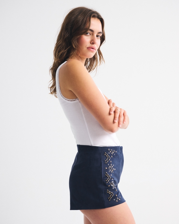 Embellished Vegan Suede Micro Short