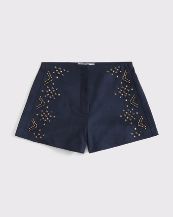 Embellished Vegan Suede Micro Short