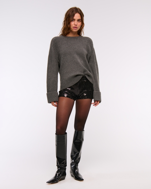 Stretch Sequin Micro Short, Black view 2