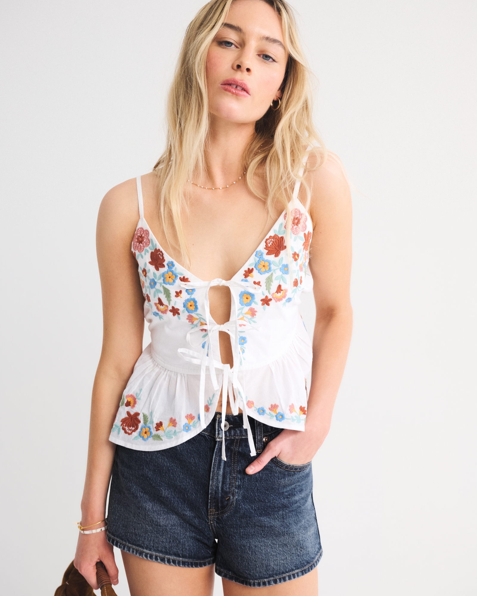 Denim V-Waist Mini Short
