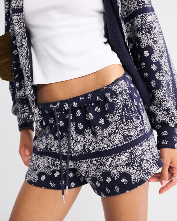 High Rise Sunday Mini Short, Navy Paisley view 2