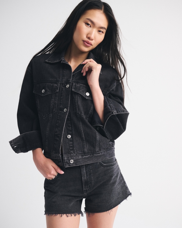 High Rise 90s Cutoff Short, Black view 1