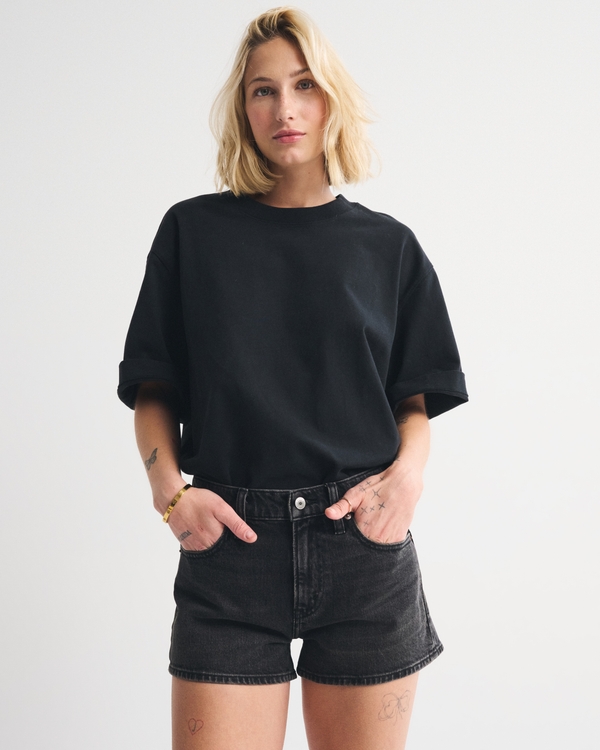 High Rise Mom Short, Washed Black view 1