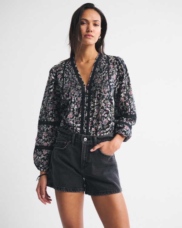 Mid Rise A-Line Short, Washed Black view 1