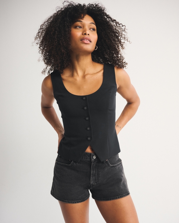 Curve Love High Rise Mom Short, Washed Black view 1