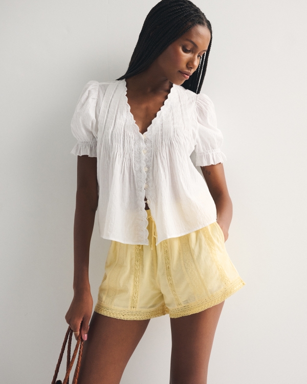 Lace-Trim Pull-On Short, Sunny Yellow view 1