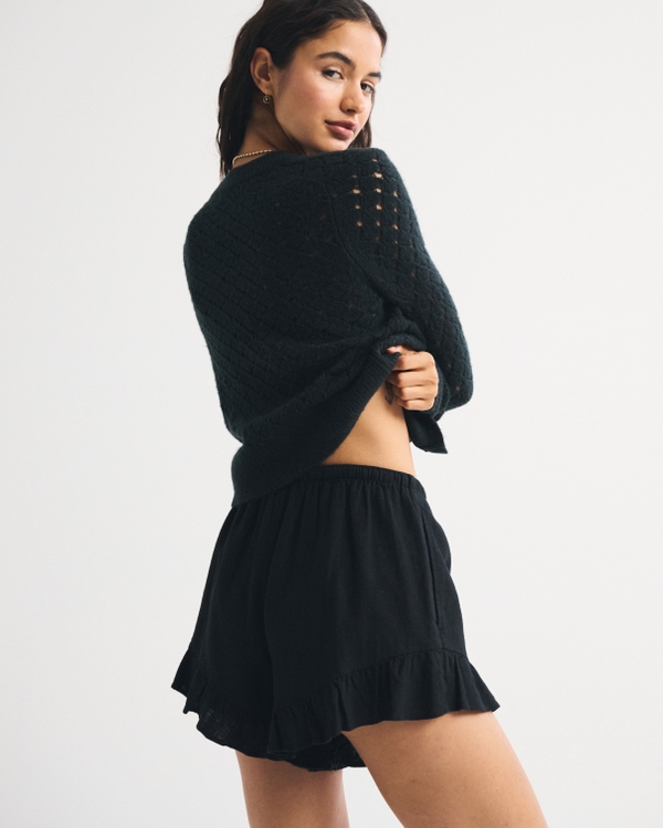 Linen-Blend Ruffle Pull-On Short