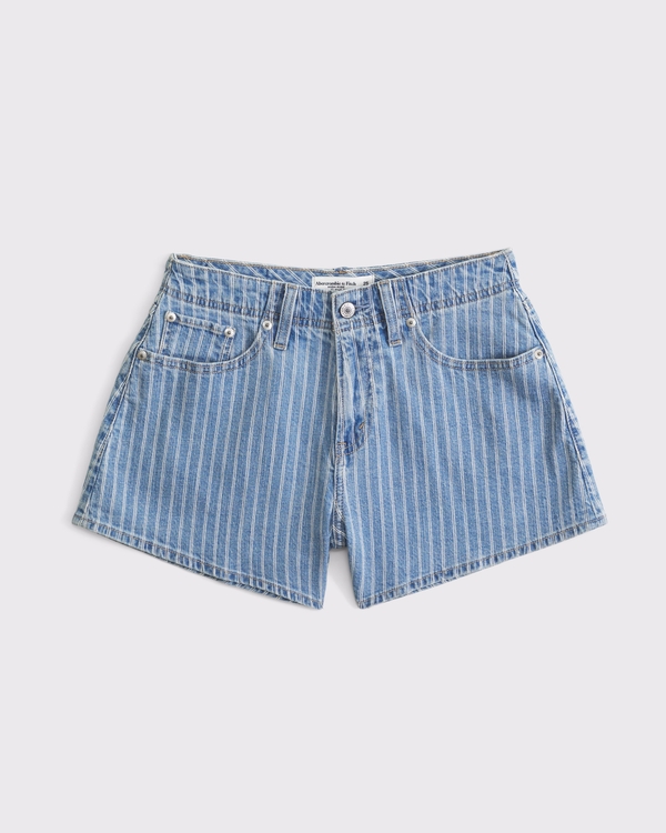 High Rise Linen-Blend Denim Short, Medium Stripe view 1