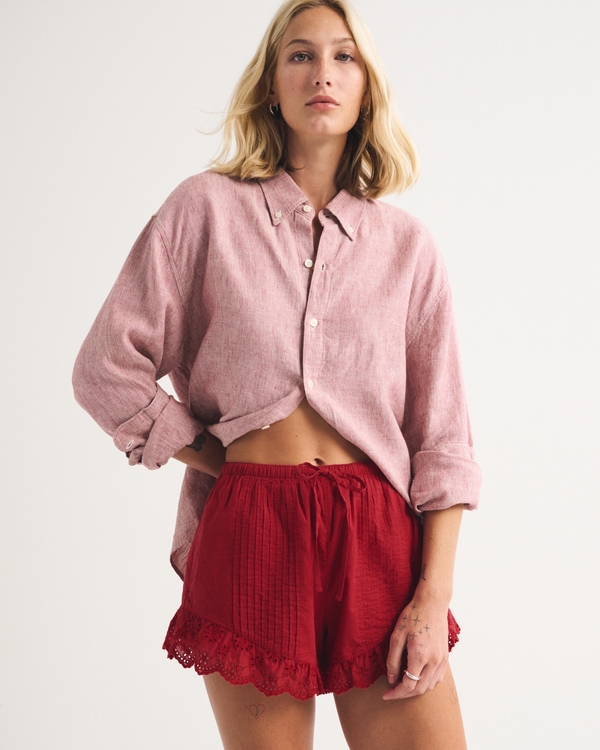 100% Cotton Ruffle Pull-On Short, Fiery Red view 1