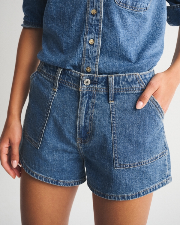 High Rise Linen-Blend Denim Short, Medium view 2