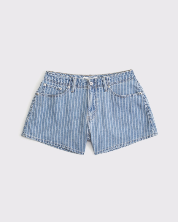 Curve Love High Rise Linen-Blend Denim Short, Medium Stripe view 1