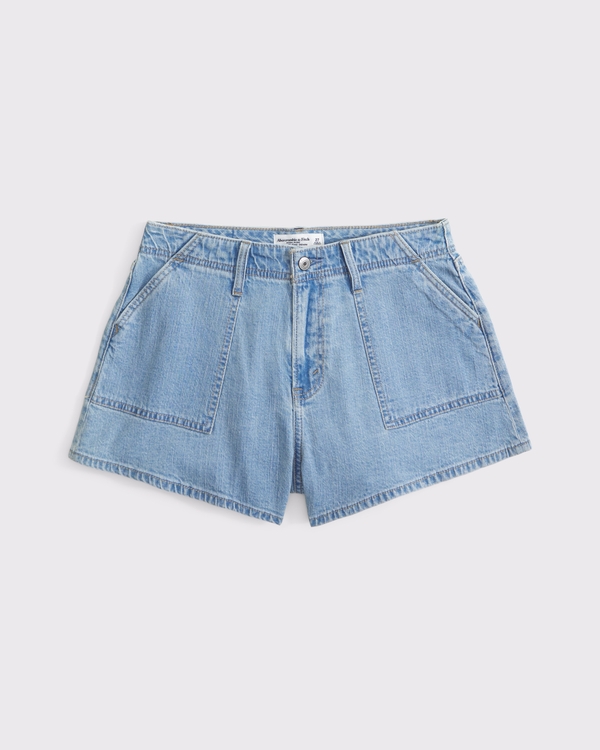 Curve Love High Rise Linen-Blend Denim Short, Light view 1