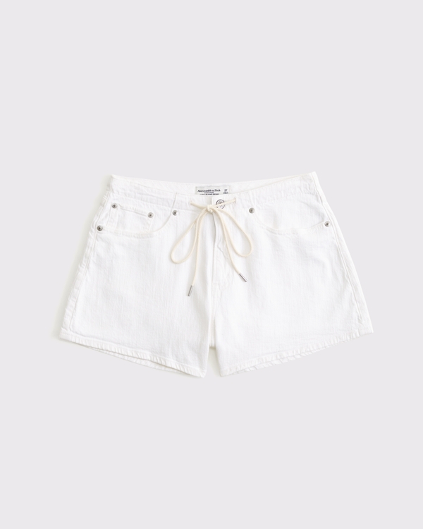 Curve Love High Rise Linen-Blend Denim Short, White view 2