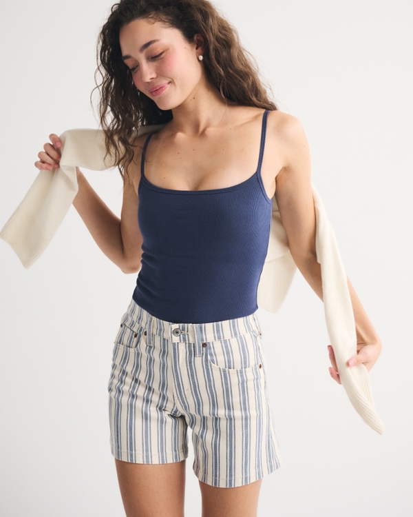 High Rise Dad Short, Blue Stripe view 1