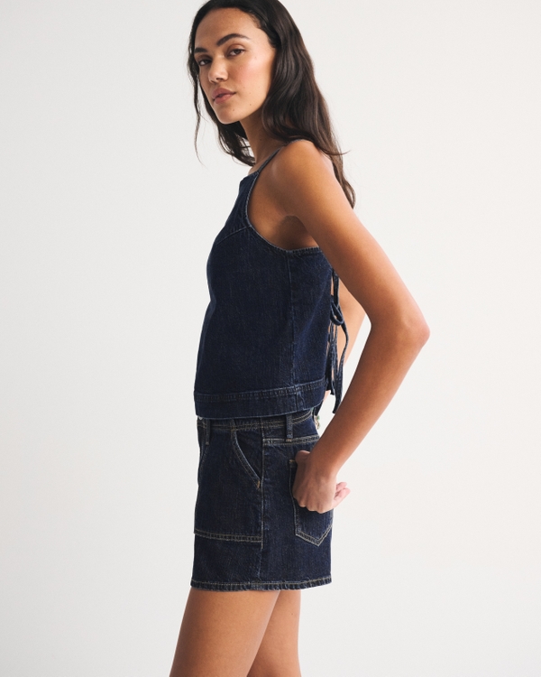 High Rise Linen-Blend Denim Short