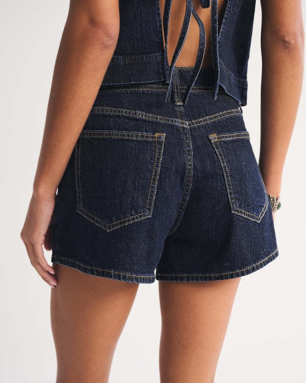 High Rise Linen-Blend Denim Short