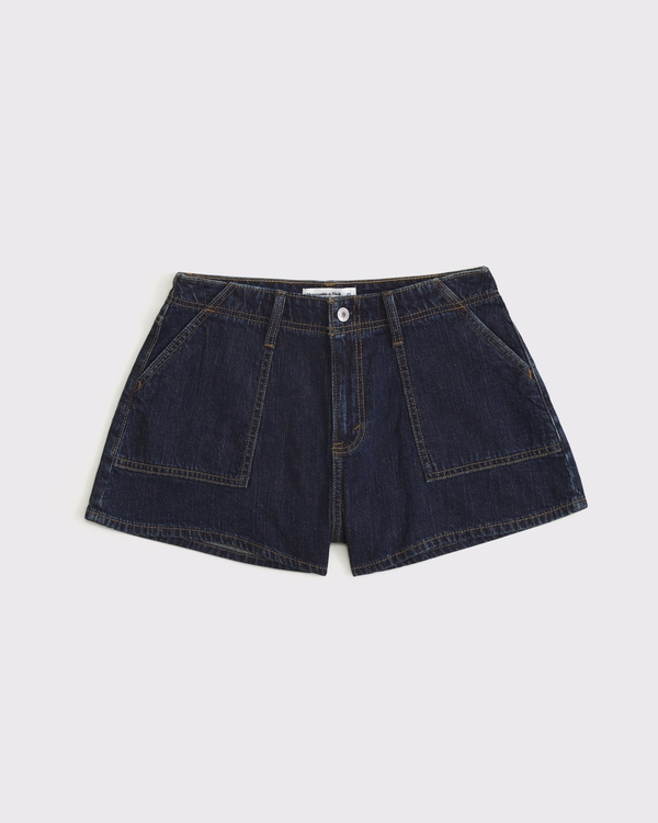 Curve Love High Rise Linen-Blend Denim Short, Dark view 1