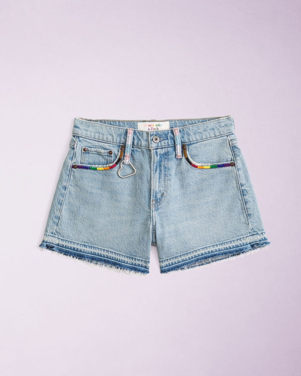Pride Mid Rise A-Line Denim Short, Medium view 1