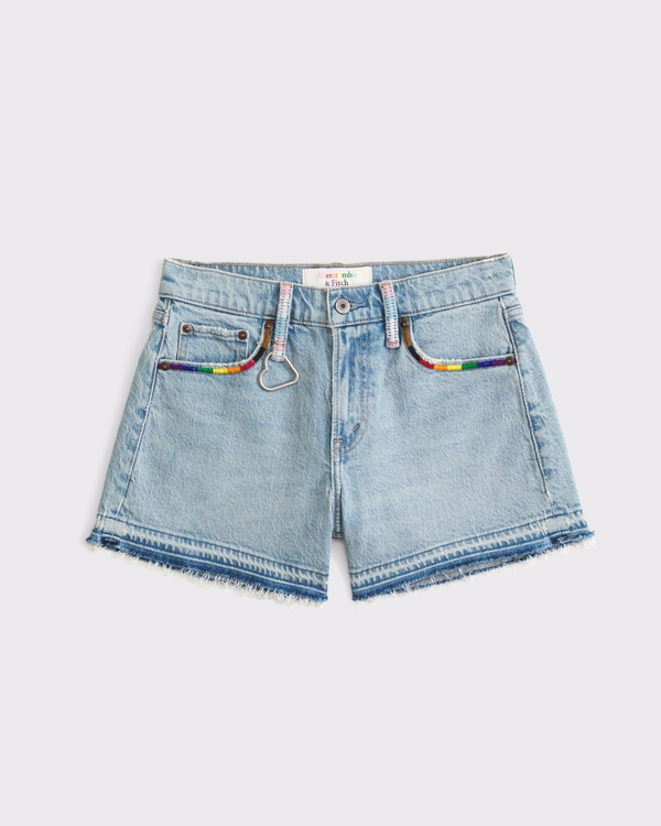 Shorts denim acampanados de tiro medio Pride, Medium Destroy view 1