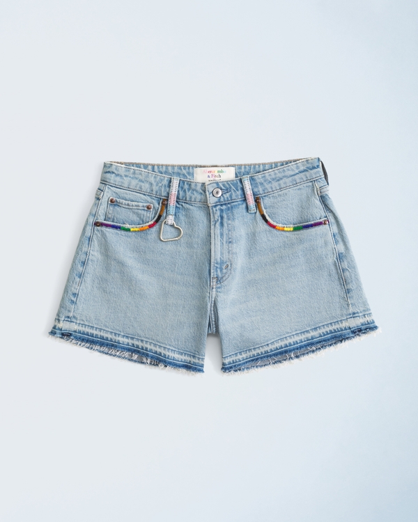 Pride Curve Love Mid Rise A-Line Denim Short, Medium view 1