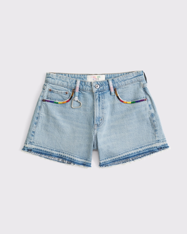 Pride Curve Love Mid Rise A-Line Denim Short, Medium view 1