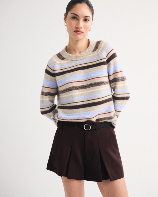 Belted High Rise Tailored Short, Dark Coffee view 1