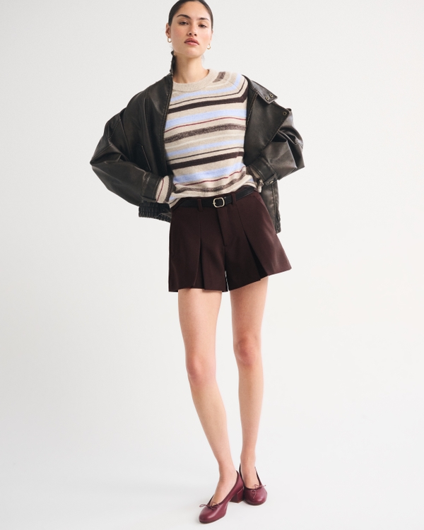 Belted High Rise Tailored Short, Dark Coffee view 2