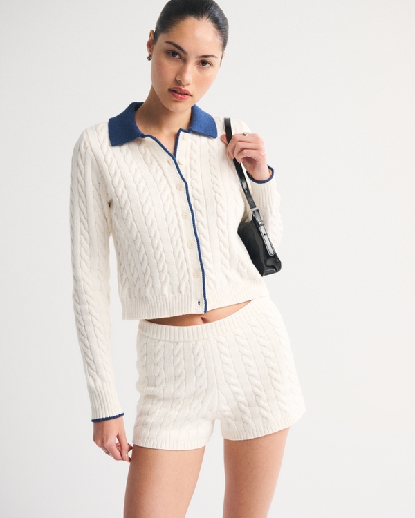 Cable Micro Sweater Short, Cream view 1