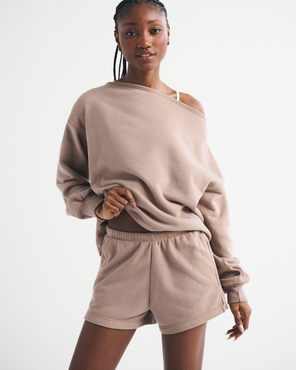 High Rise Sunday Terry Mini Short, Taupe view 1
