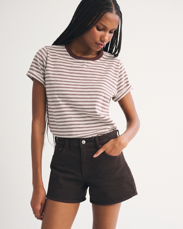 Mid Rise A-Line Short, Dark Brown view 1