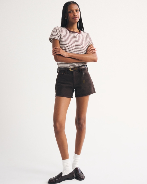Mid Rise A-Line Short, Dark Brown view 2