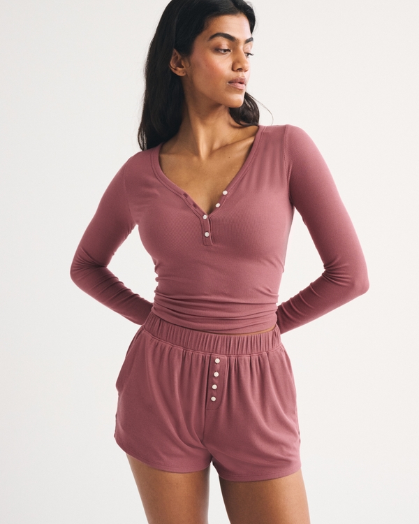 High Rise Ribbed Lounge Short, Cool Blush view 1