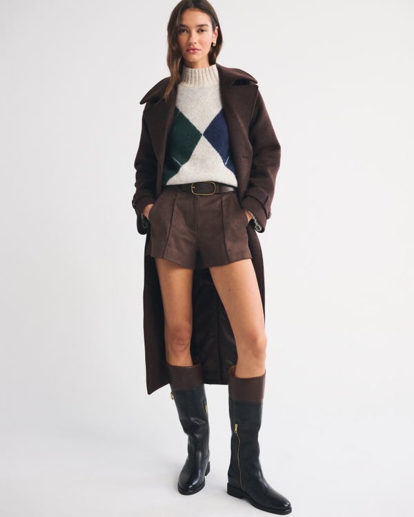 Vegan Suede Tailored Micro Short, Dark Coffee view 2