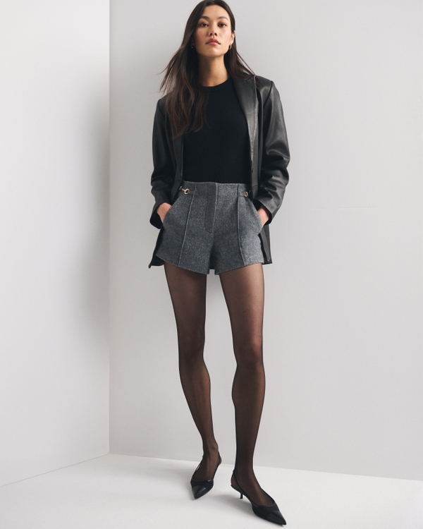 High Rise Tailored Wool-Blend Short, Dark Gray view 2