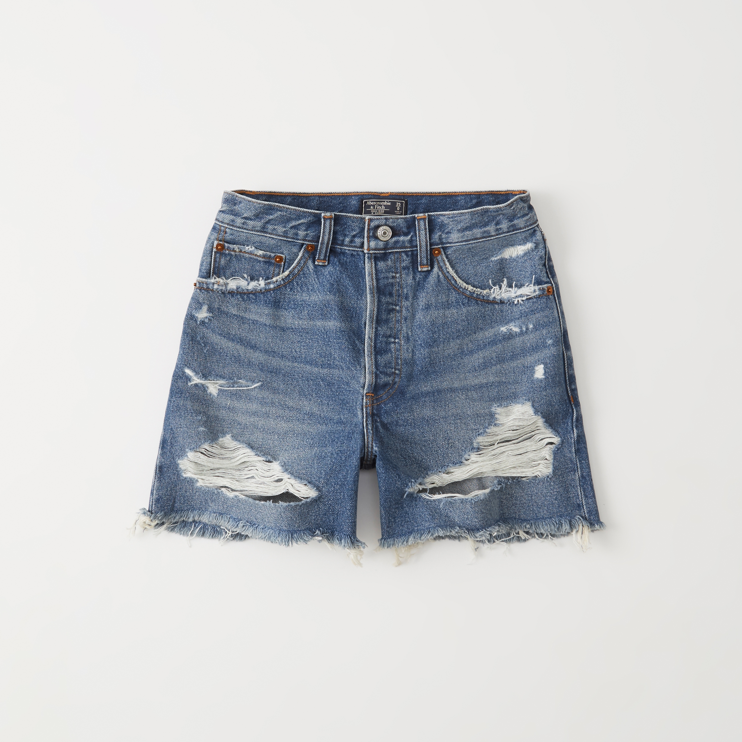 high rise mid length shorts