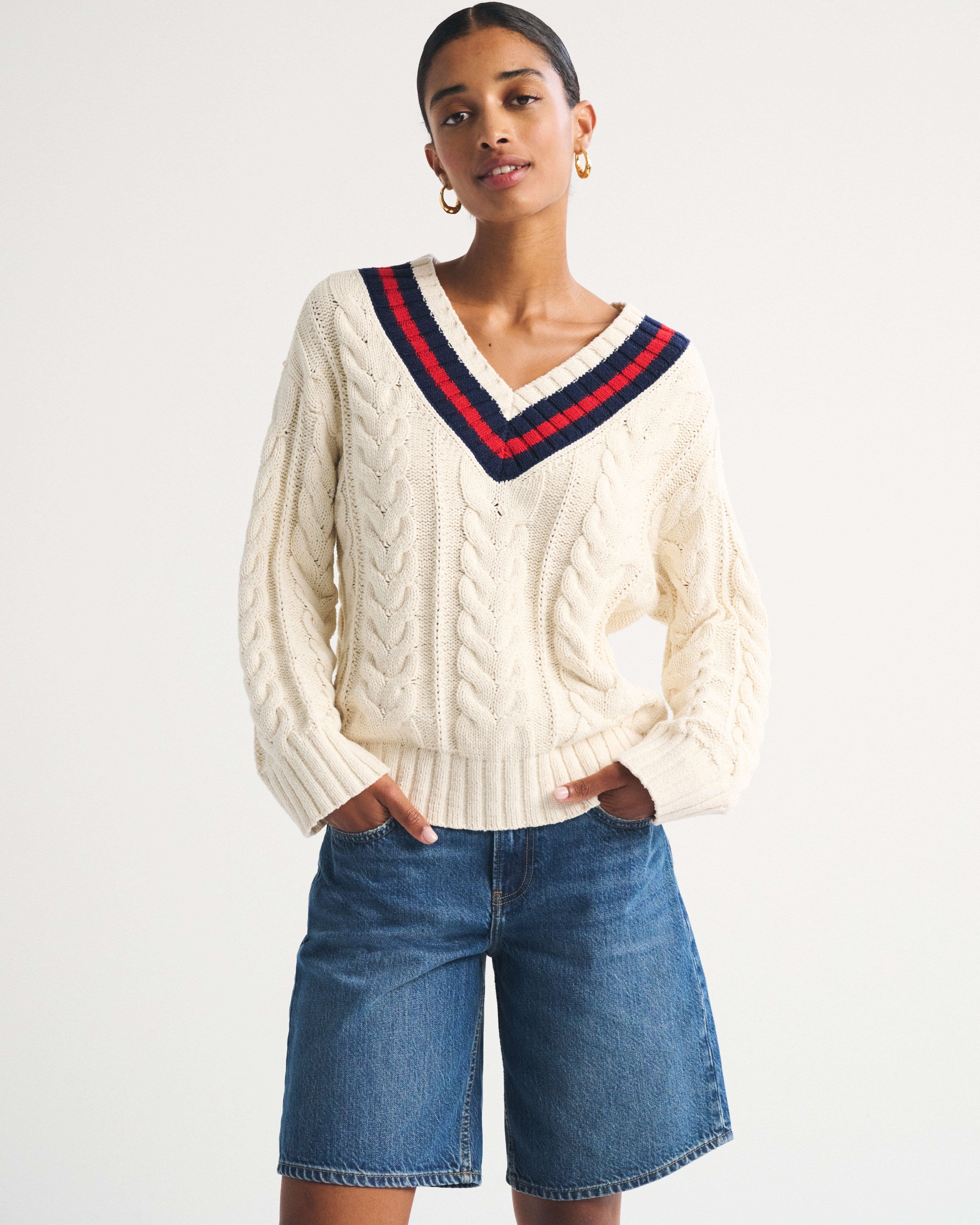 Женские свитеры Abercrombie & Fitch Cable-Knit V-Neck Sweater — фото 3