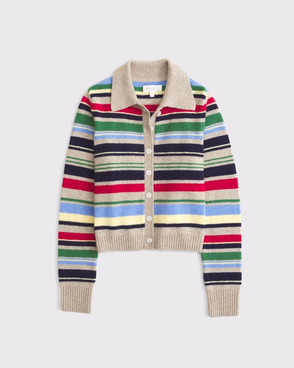 Merino Wool-Blend Shrunken Collared Cardigan