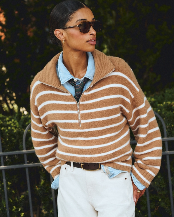 Merino Wool-Blend Half-Zip Sweater, Toasted Taupe view 1