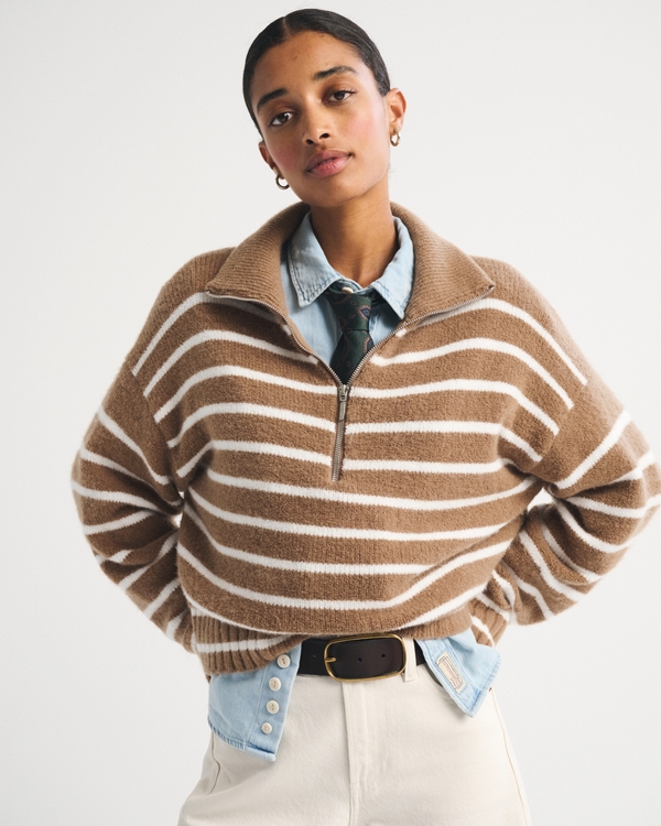 Merino Wool-Blend Half-Zip Sweater, Toasted Taupe view 2