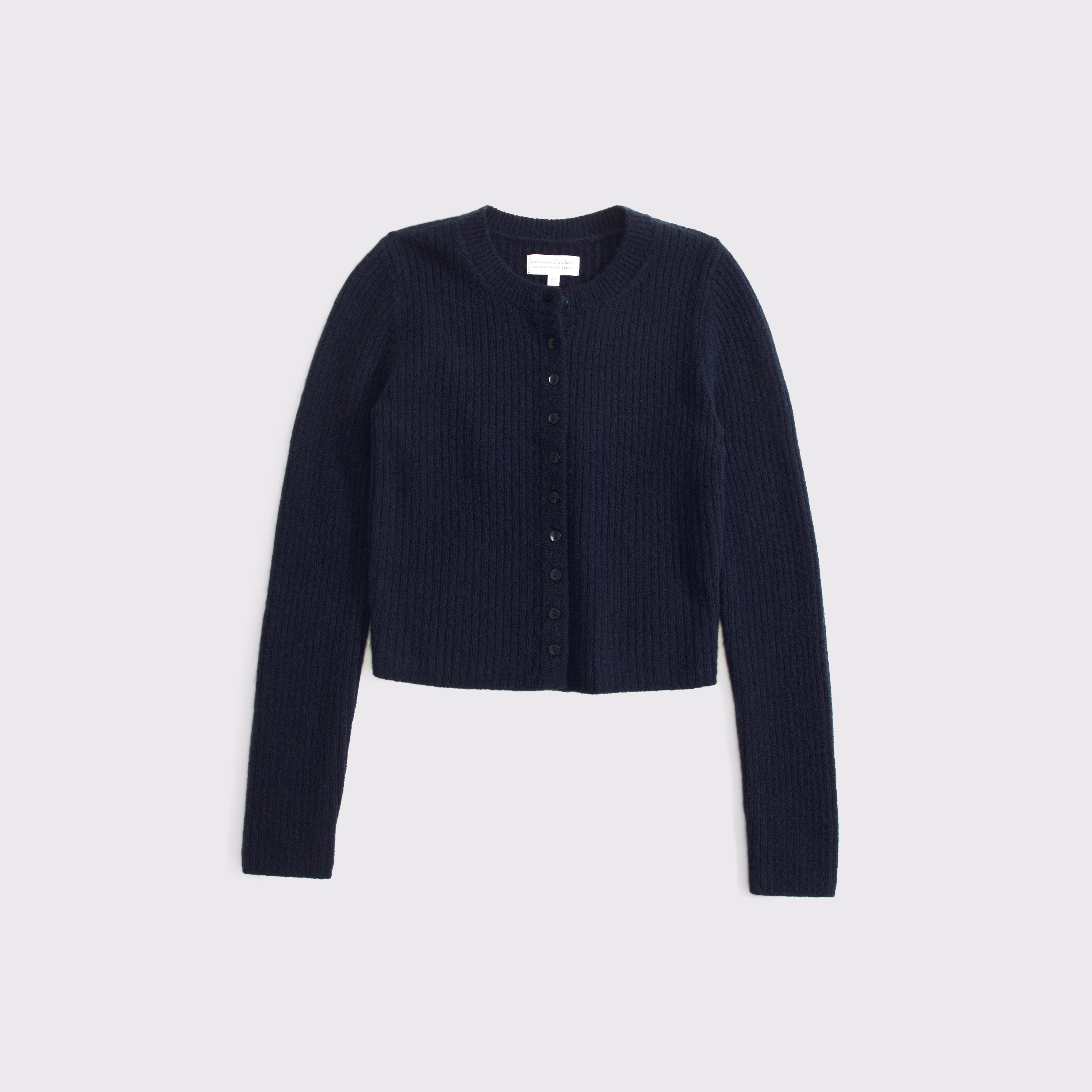 Женский кардиган Abercrombie & Fitch Merino Wool-Blend Shrunken Crew, цвет: Приглушённый тёмно-синий — фото 1