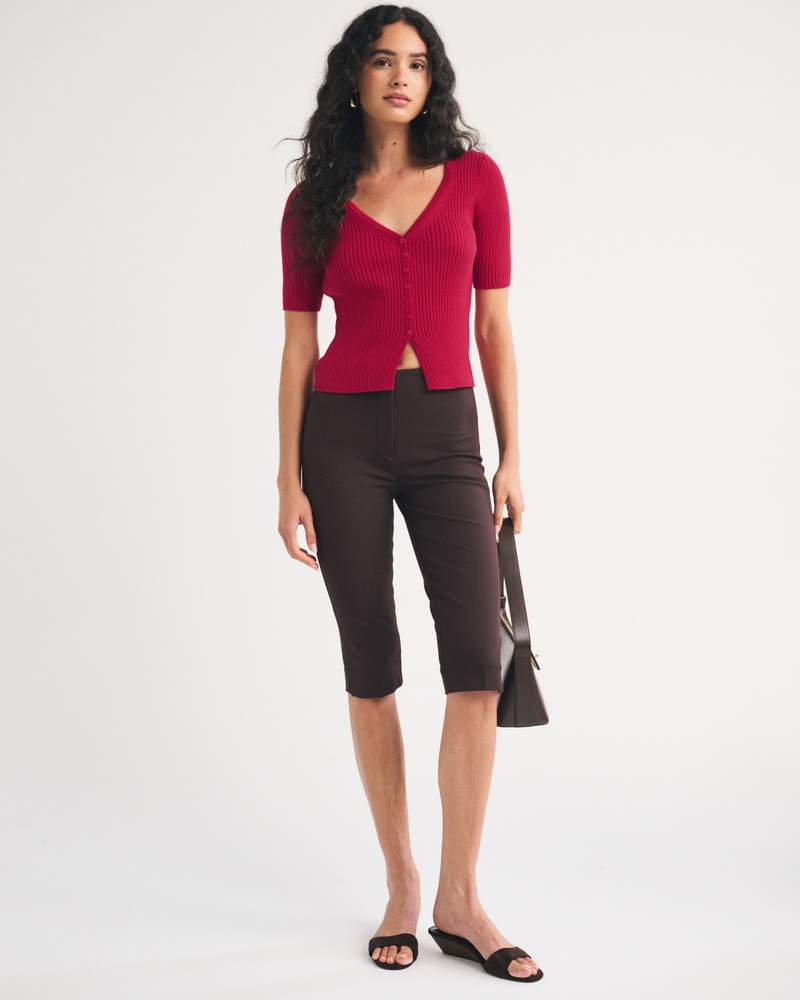 100% Cotton Rib Half-Sleeve Cardigan - thumbnail 6