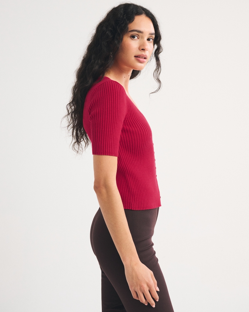 100% Cotton Rib Half-Sleeve Cardigan - thumbnail 9