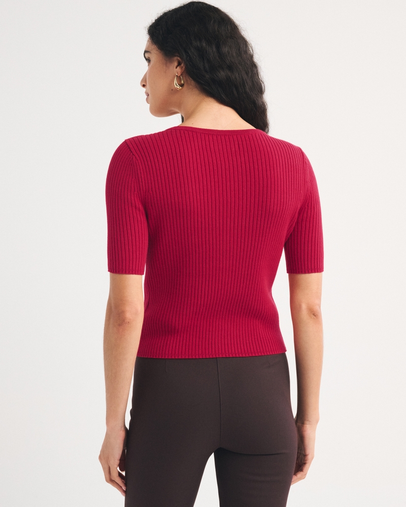100% Cotton Rib Half-Sleeve Cardigan - thumbnail 10