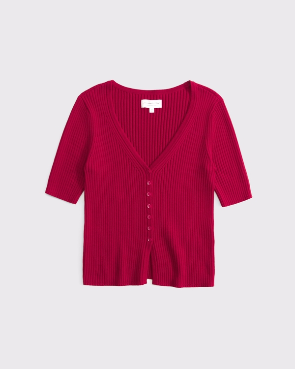 100% Cotton Rib Half-Sleeve Cardigan