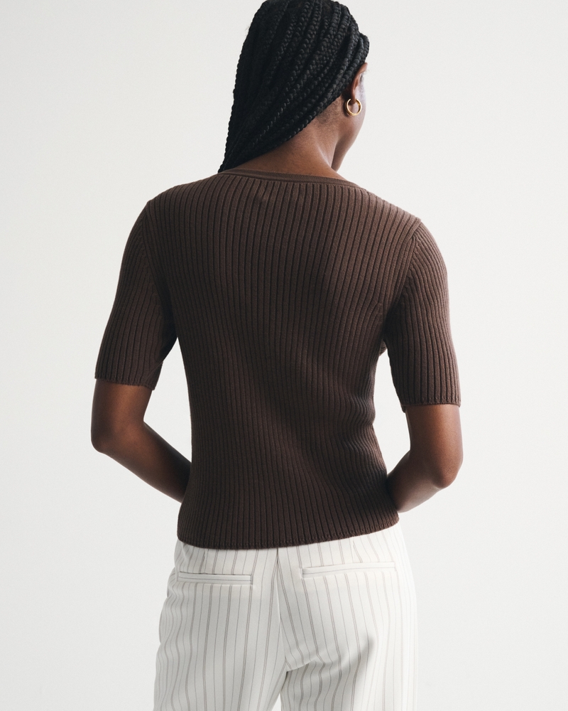 100% Cotton Rib Half-Sleeve Cardigan - thumbnail 5
