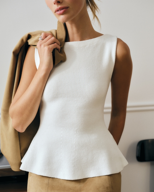 Peplum Sweater Tank, Cream view 1